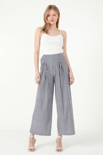 FREE THE ROSES - Striped Lace-up Pants - PANTS available at Objectrare