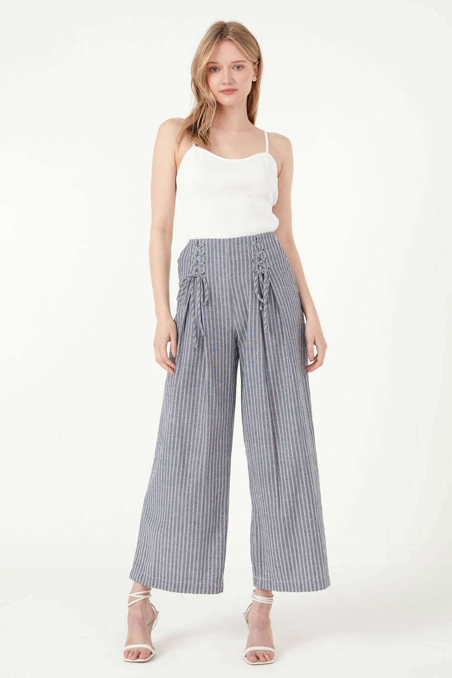 FREE THE ROSES - Striped Lace-up Pants - PANTS available at Objectrare