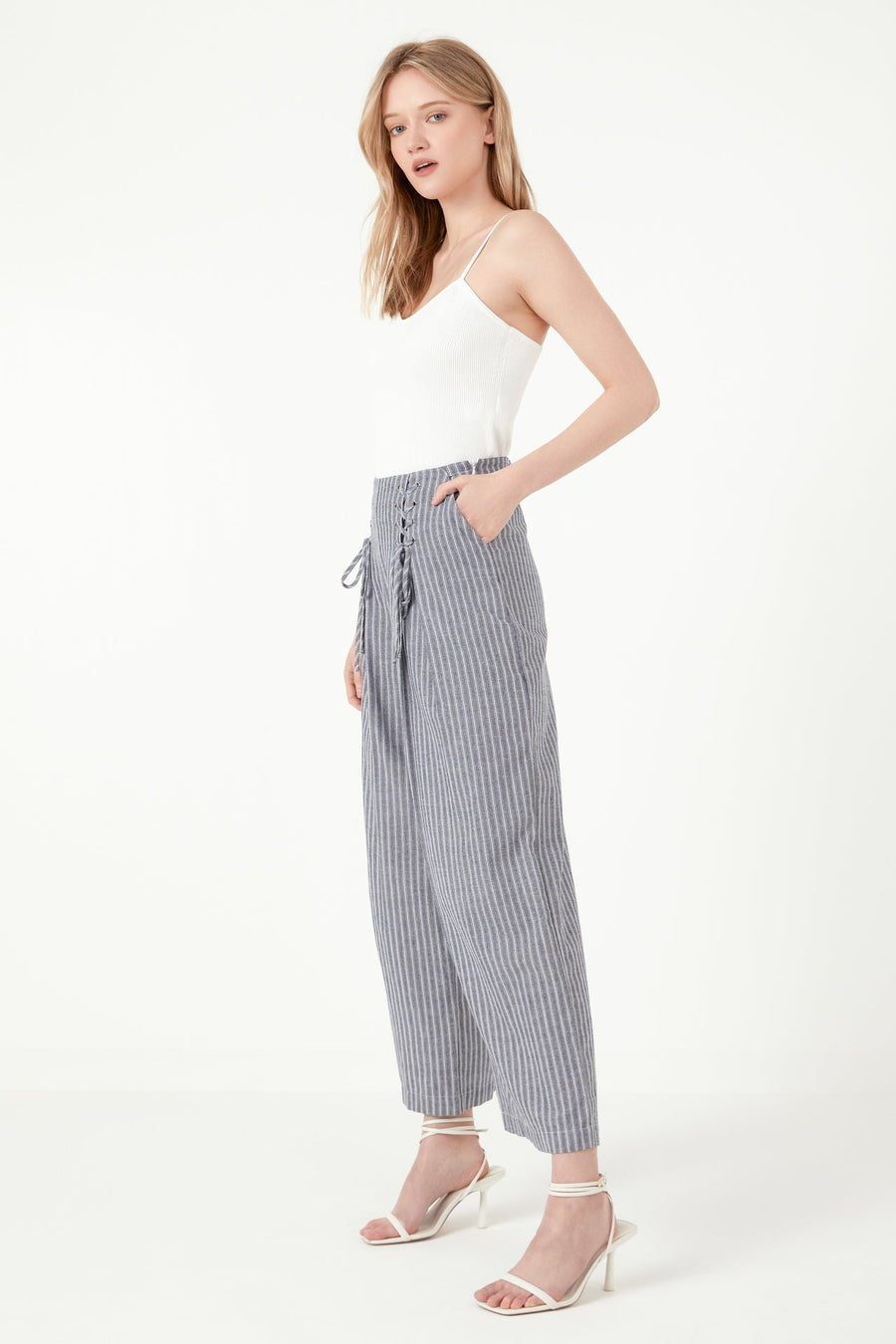 FREE THE ROSES - Striped Lace-up Pants - PANTS available at Objectrare
