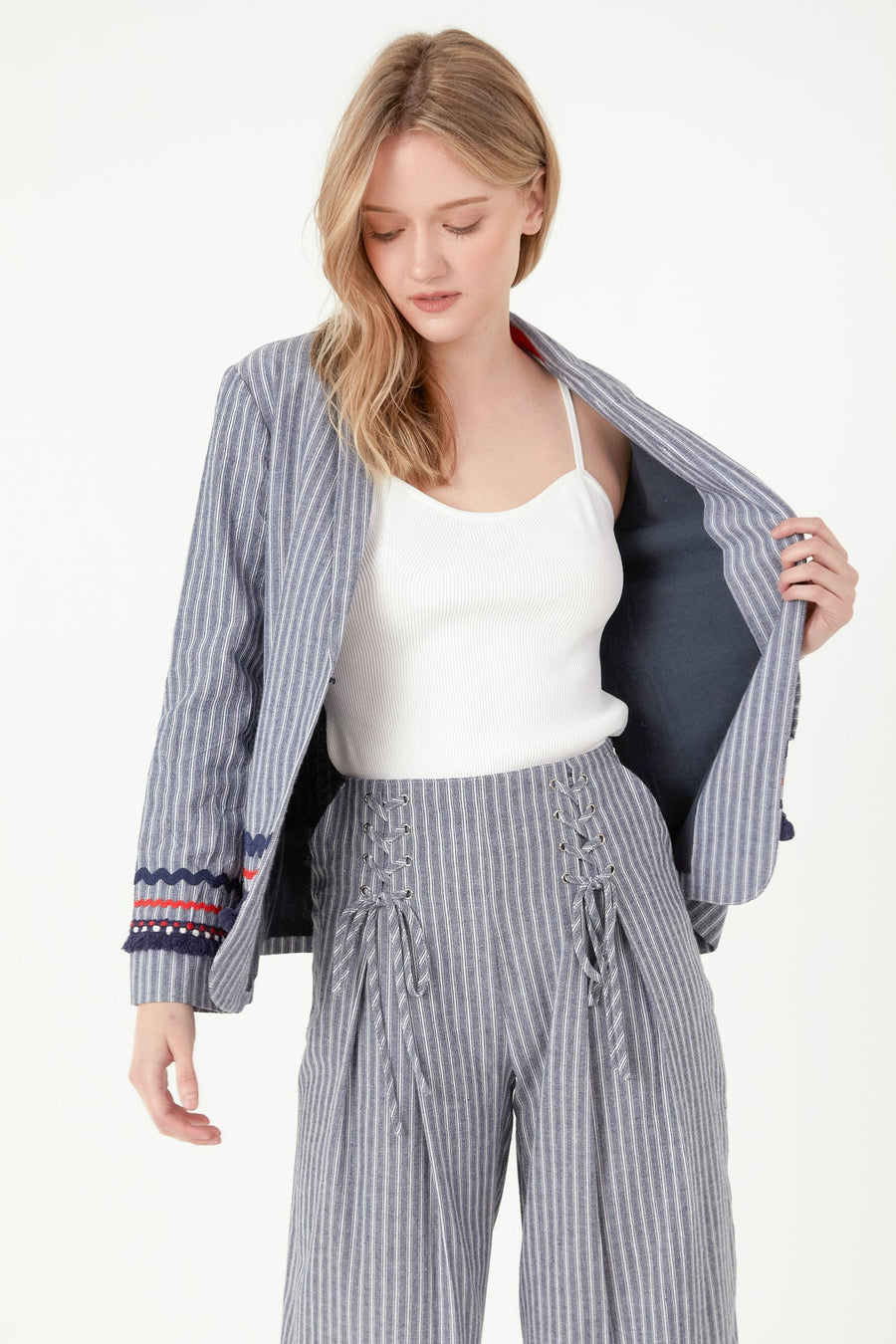 FREE THE ROSES - Striped Lace-up Pants - PANTS available at Objectrare