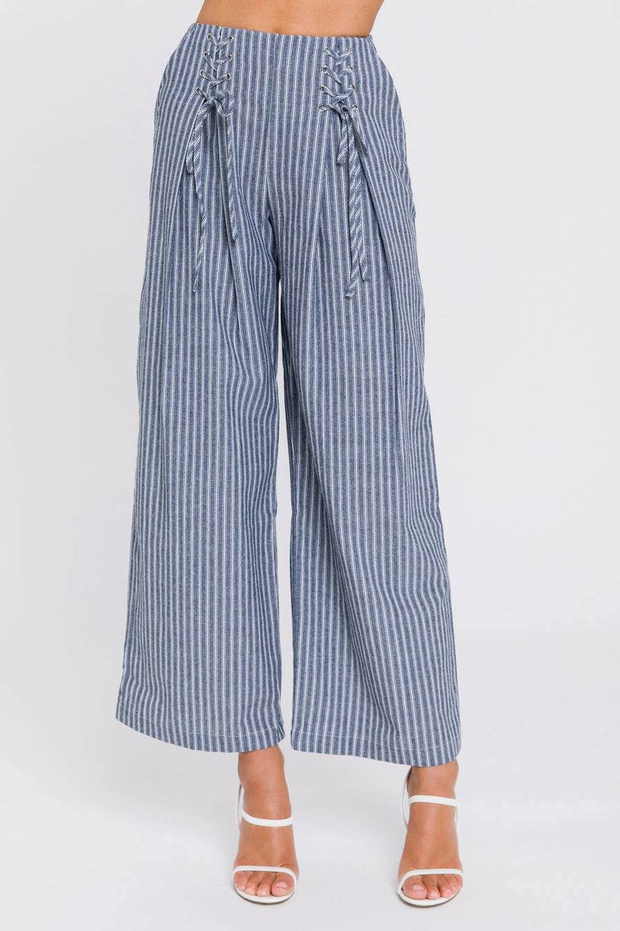 FREE THE ROSES - Striped Lace-up Pants - PANTS available at Objectrare