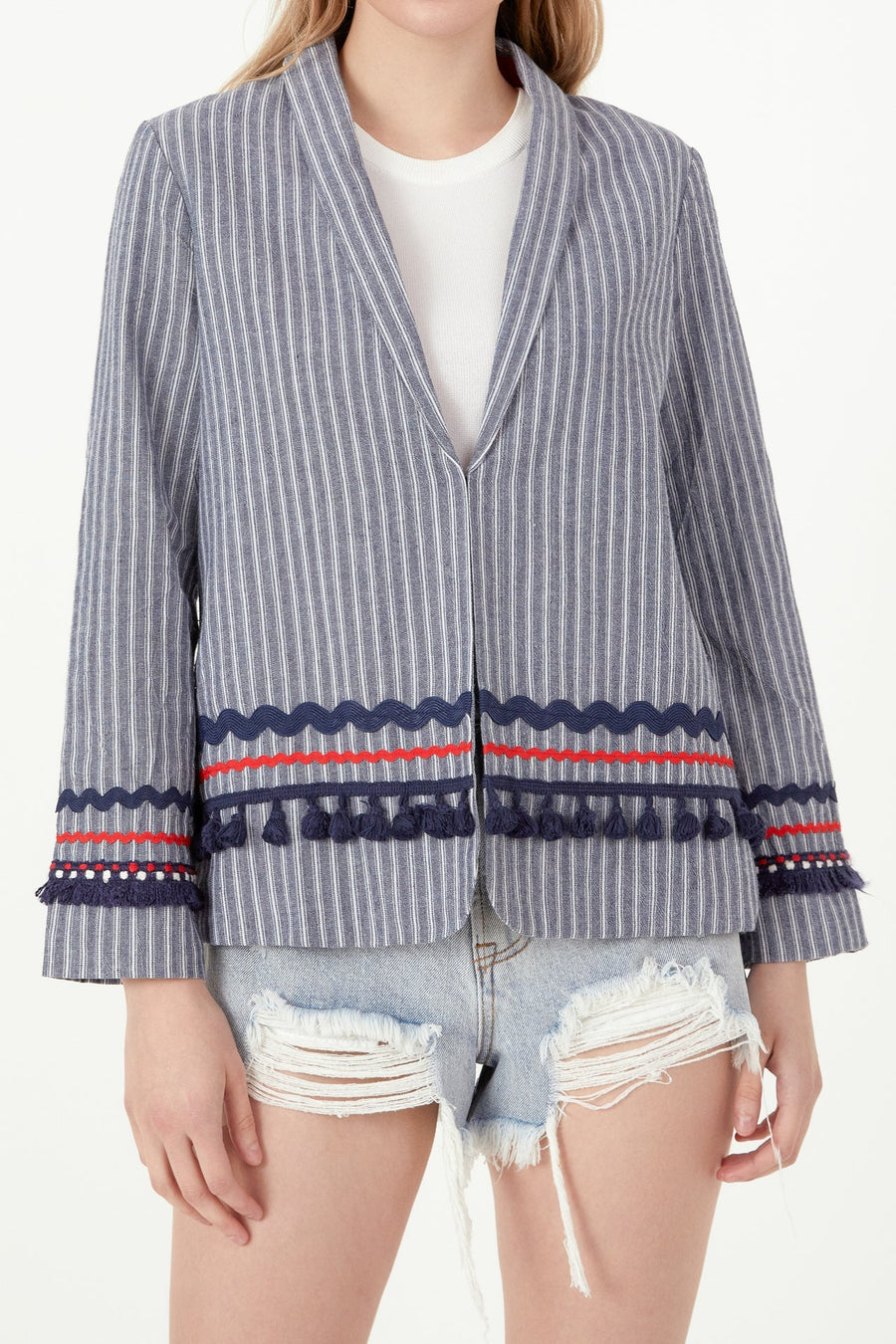 FREE THE ROSES - Striped Trim Detail Blazer - BLAZERS available at Objectrare