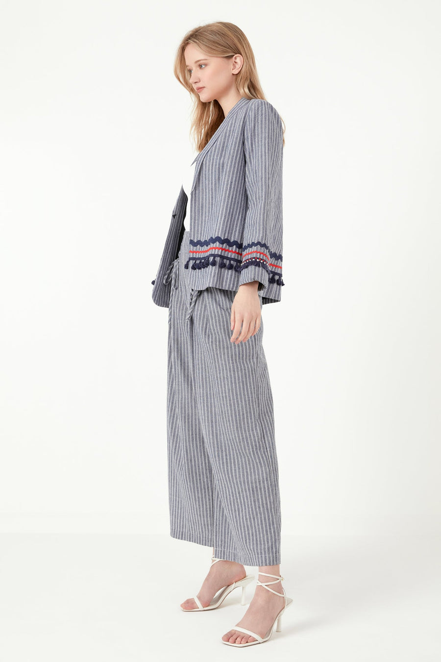 FREE THE ROSES - Striped Trim Detail Blazer - BLAZERS available at Objectrare