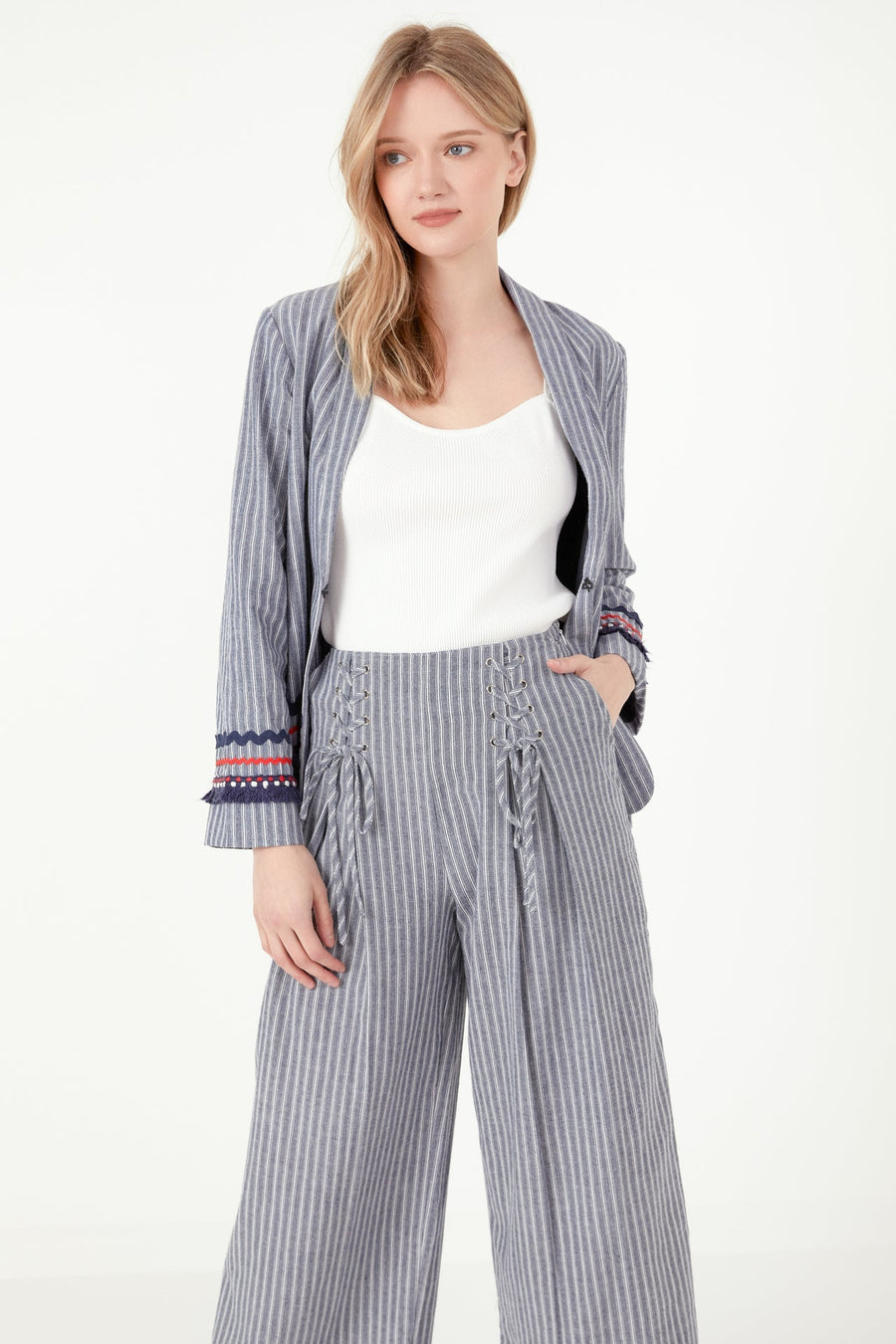 FREE THE ROSES - Striped Trim Detail Blazer - BLAZERS available at Objectrare