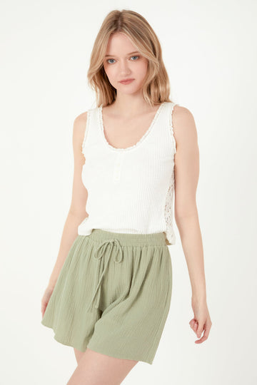 FREE THE ROSES - Henley Lace Trim Neck Top - CAMI TOPS & TANK available at Objectrare