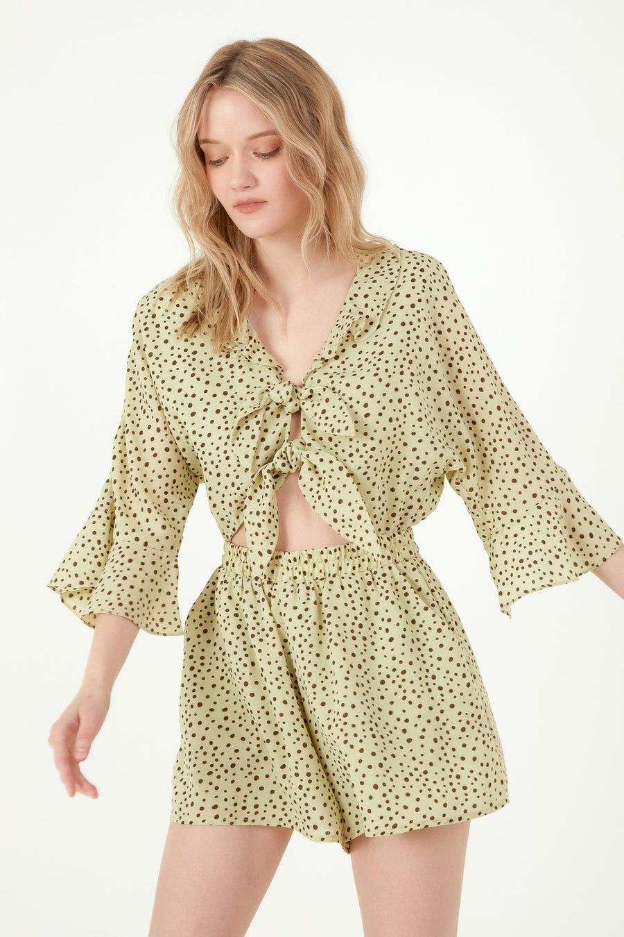 FREE THE ROSES - Polka Dot Tied Romper with Ruffles - ROMPERS available at Objectrare