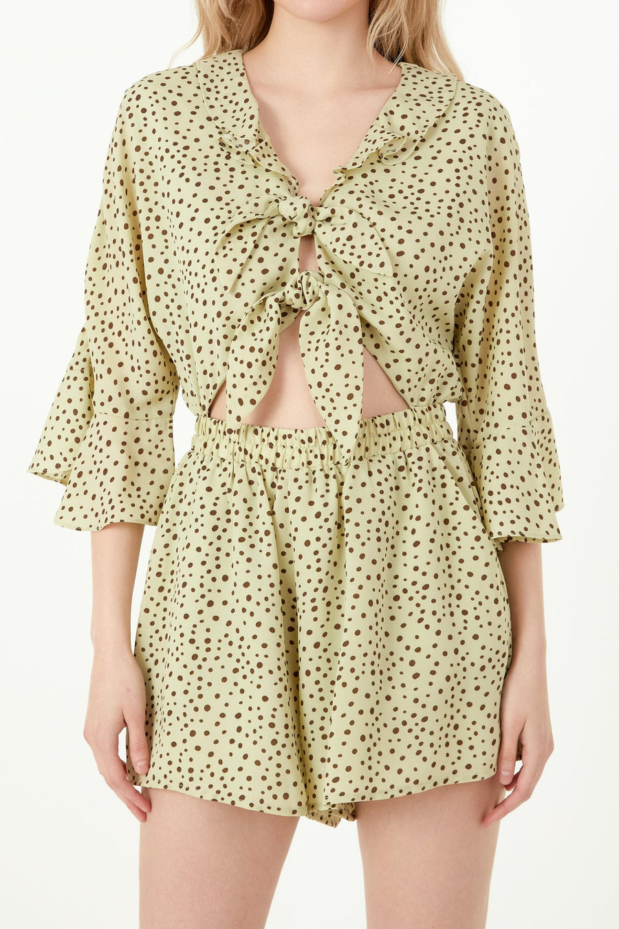 FREE THE ROSES - Polka Dot Tied Romper with Ruffles - ROMPERS available at Objectrare