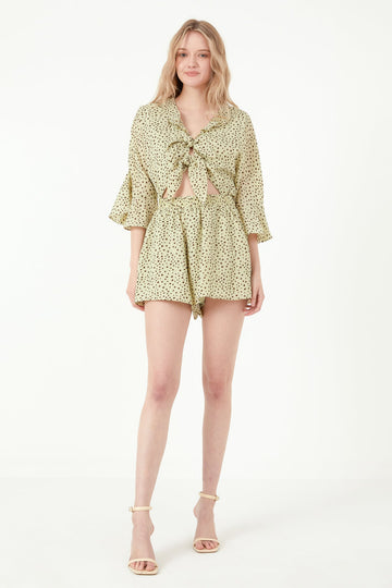 FREE THE ROSES - Polka Dot Tied Romper with Ruffles - ROMPERS available at Objectrare