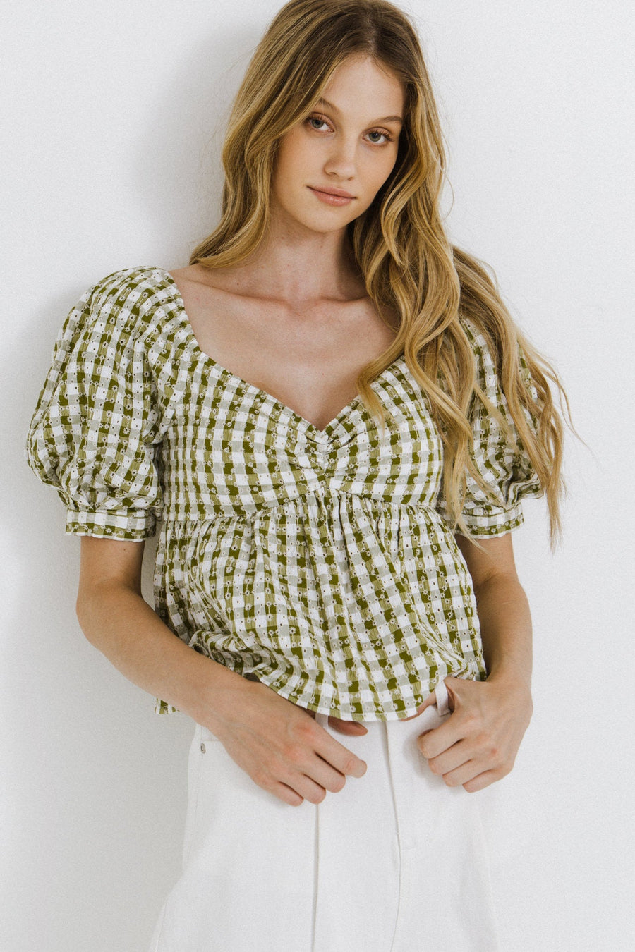 FREE THE ROSES - Gingham Check Top with Embroidery - TOPS available at Objectrare