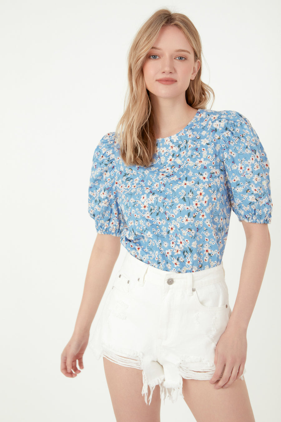 Floral Embroidered Top with Puff Sleeves