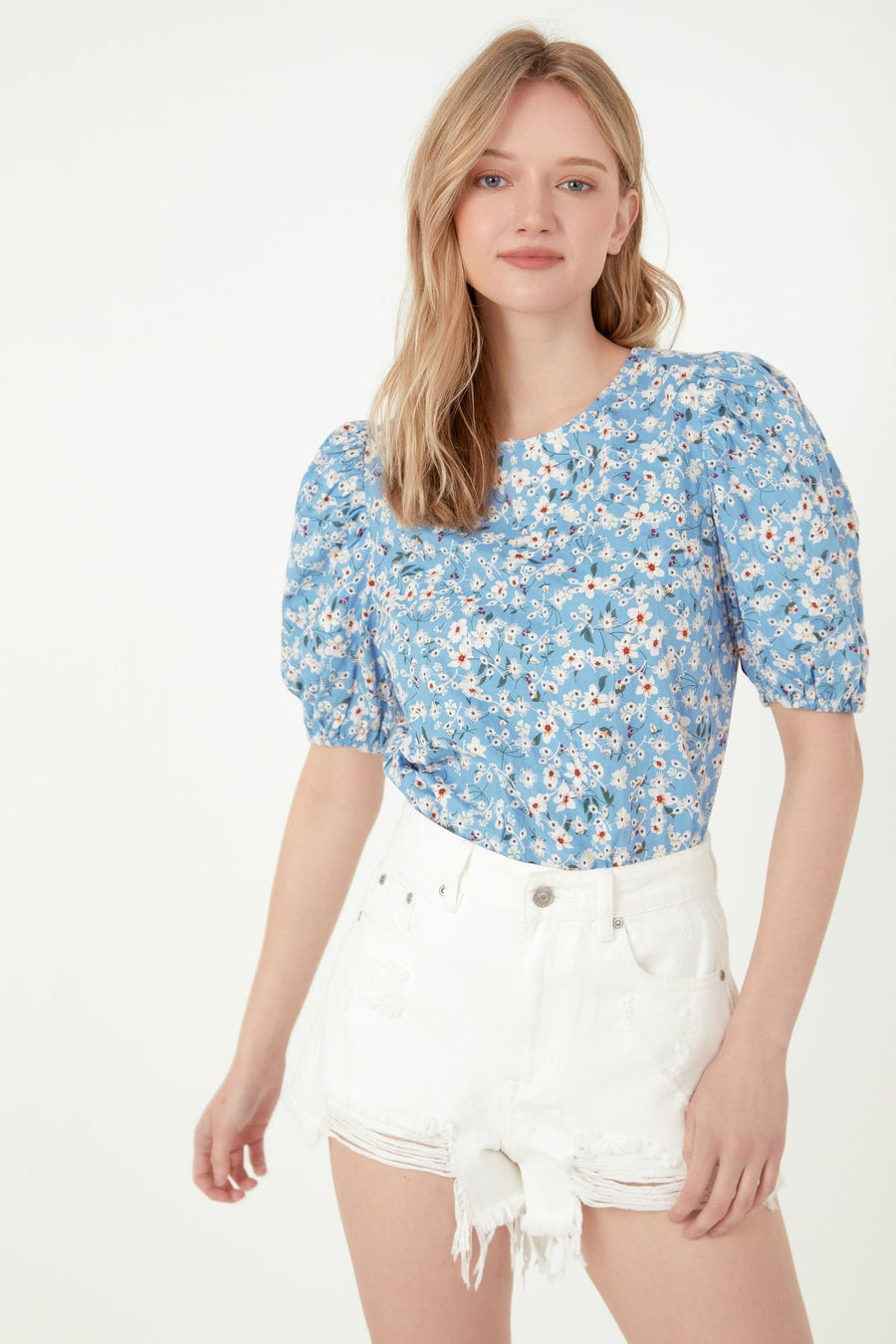 FREE THE ROSES - Floral Embroidered Top with Puff Sleeves - TOPS available at Objectrare