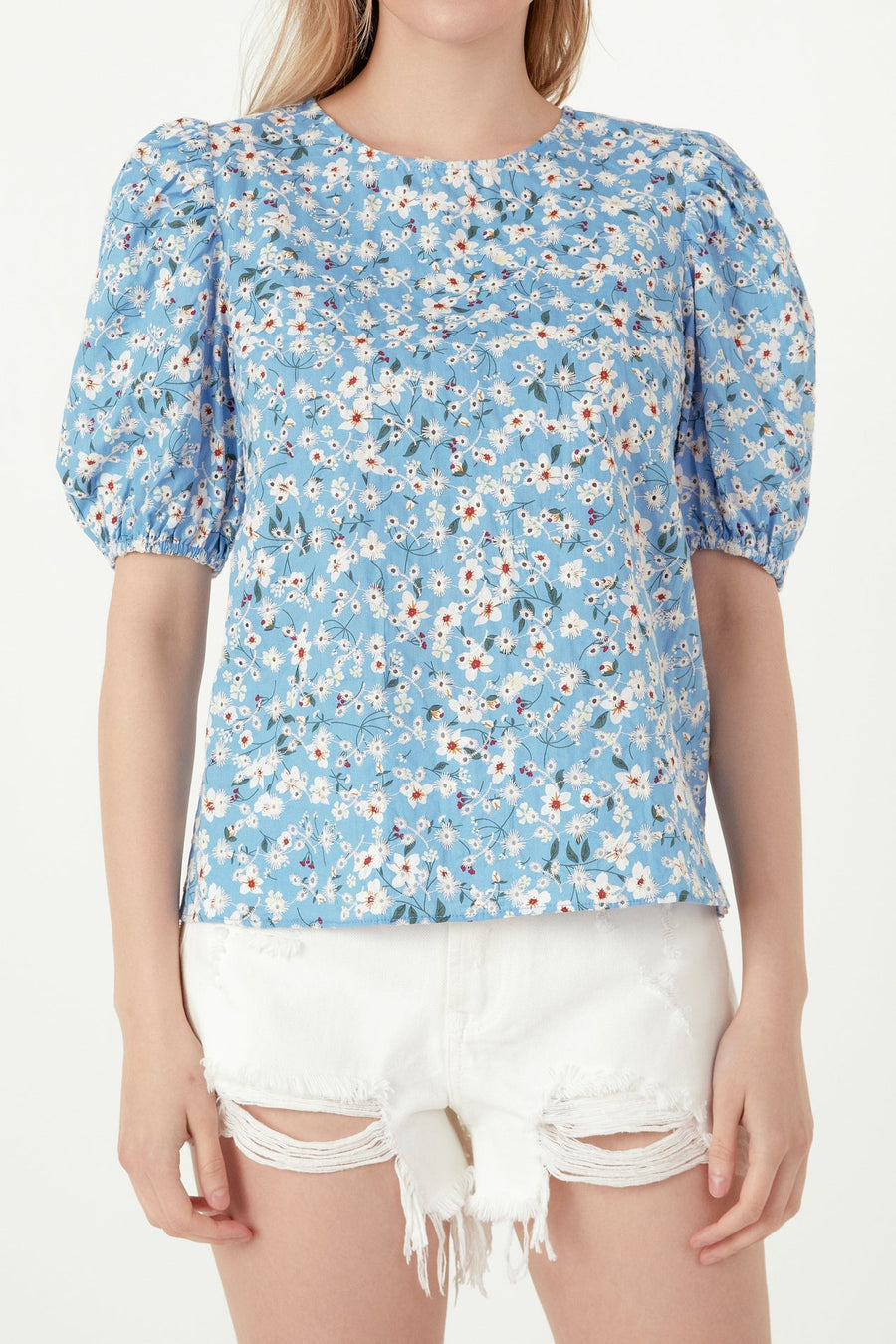 FREE THE ROSES - Floral Embroidered Top with Puff Sleeves - TOPS available at Objectrare