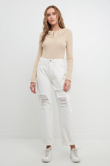 FREE THE ROSES - Lace Inserted Bodysuit - TOPS available at Objectrare