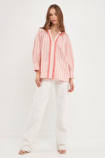 FREE THE ROSES - Striped Embroidered Tunic - TOPS available at Objectrare