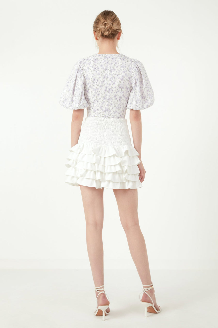 FREE THE ROSES - Floral Balloon Sleeve Top with Lace Texture - TOPS available at Objectrare