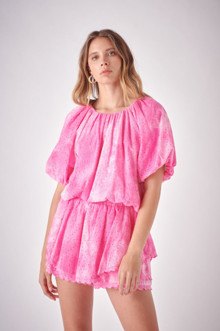FREE THE ROSES - Paisley Eyelet Balloon Top with Tie-dye Effect - TOPS available at Objectrare