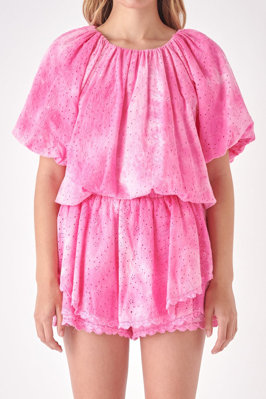 FREE THE ROSES - Paisley Eyelet Balloon Top with Tie-dye Effect - TOPS available at Objectrare
