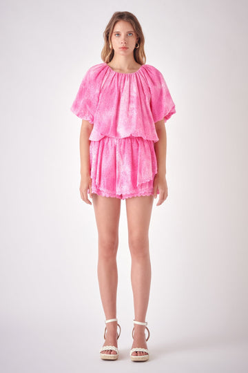 FREE THE ROSES - Paisley Eyelet Balloon Top with Tie-dye Effect - TOPS available at Objectrare