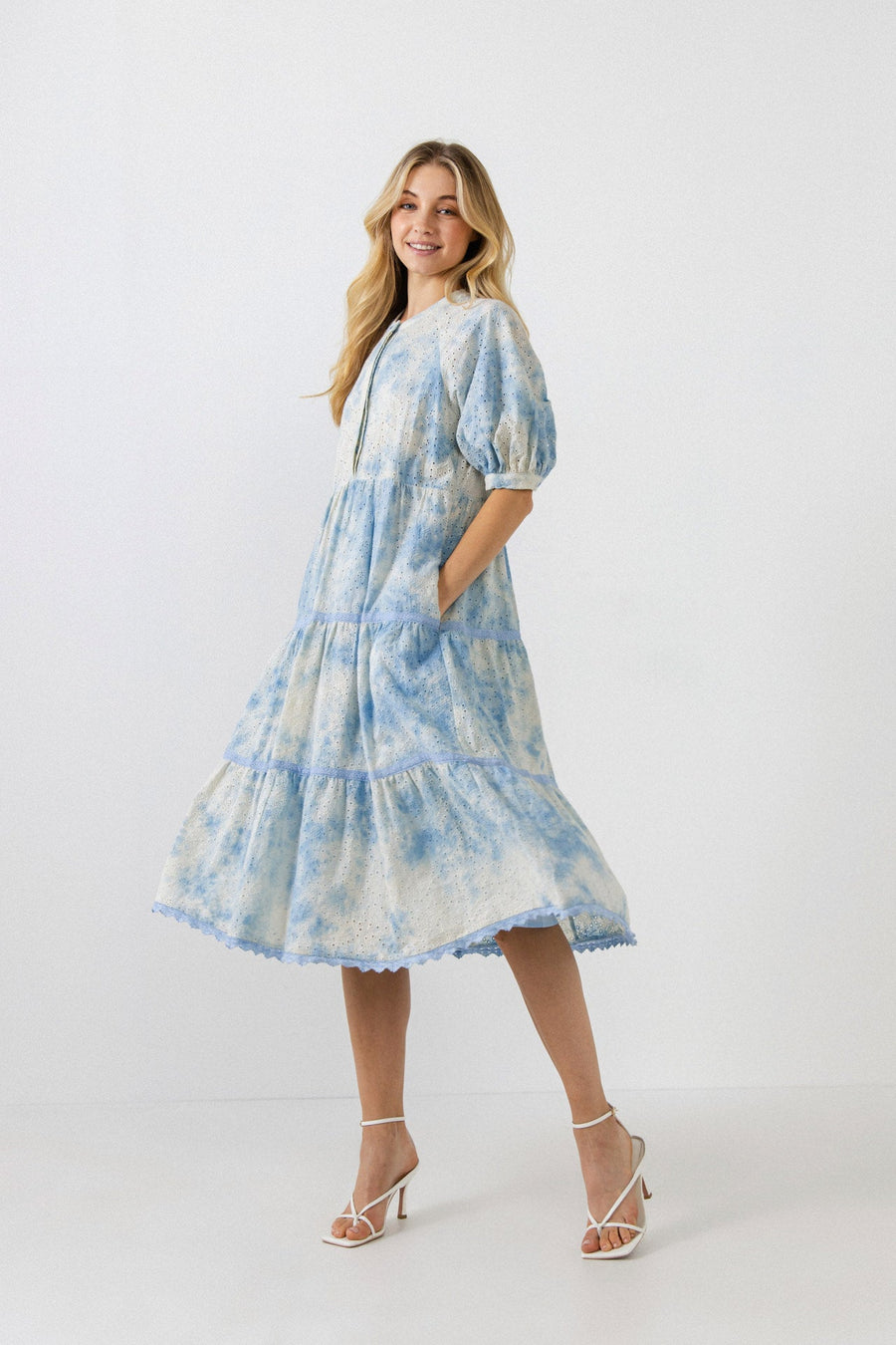 FREE THE ROSES - Paisley Eyelet Midi Dress with Tie-dye Effect - DRESSES available at Objectrare