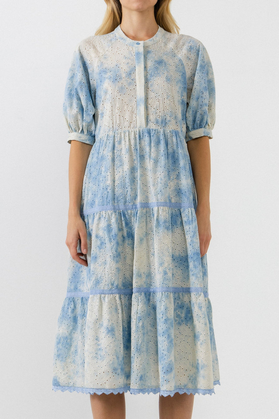 FREE THE ROSES - Paisley Eyelet Midi Dress with Tie-dye Effect - DRESSES available at Objectrare