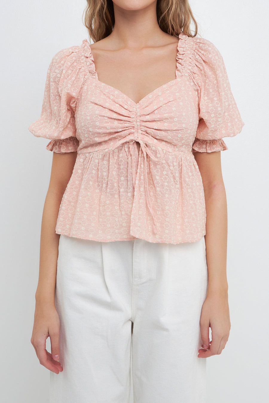 Embroidered SweetHeart Top with Puff Sleeves
