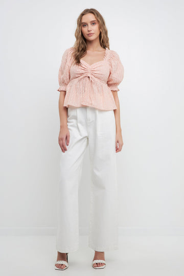 FREE THE ROSES - Embroidered Sweetheart Top with Puff Sleeves - TOPS available at Objectrare