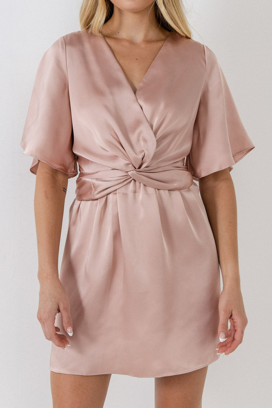 FREE THE ROSES - Knotted Satin Mini Dress - DRESSES available at Objectrare
