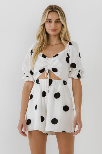 FREE THE ROSES - Ruched Front Romper with Puff Sleeves - ROMPERS available at Objectrare
