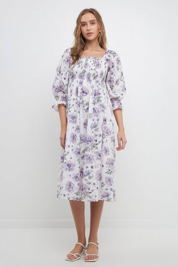 FREE THE ROSES - Floral Smocked Midi Dress - DRESSES available at Objectrare