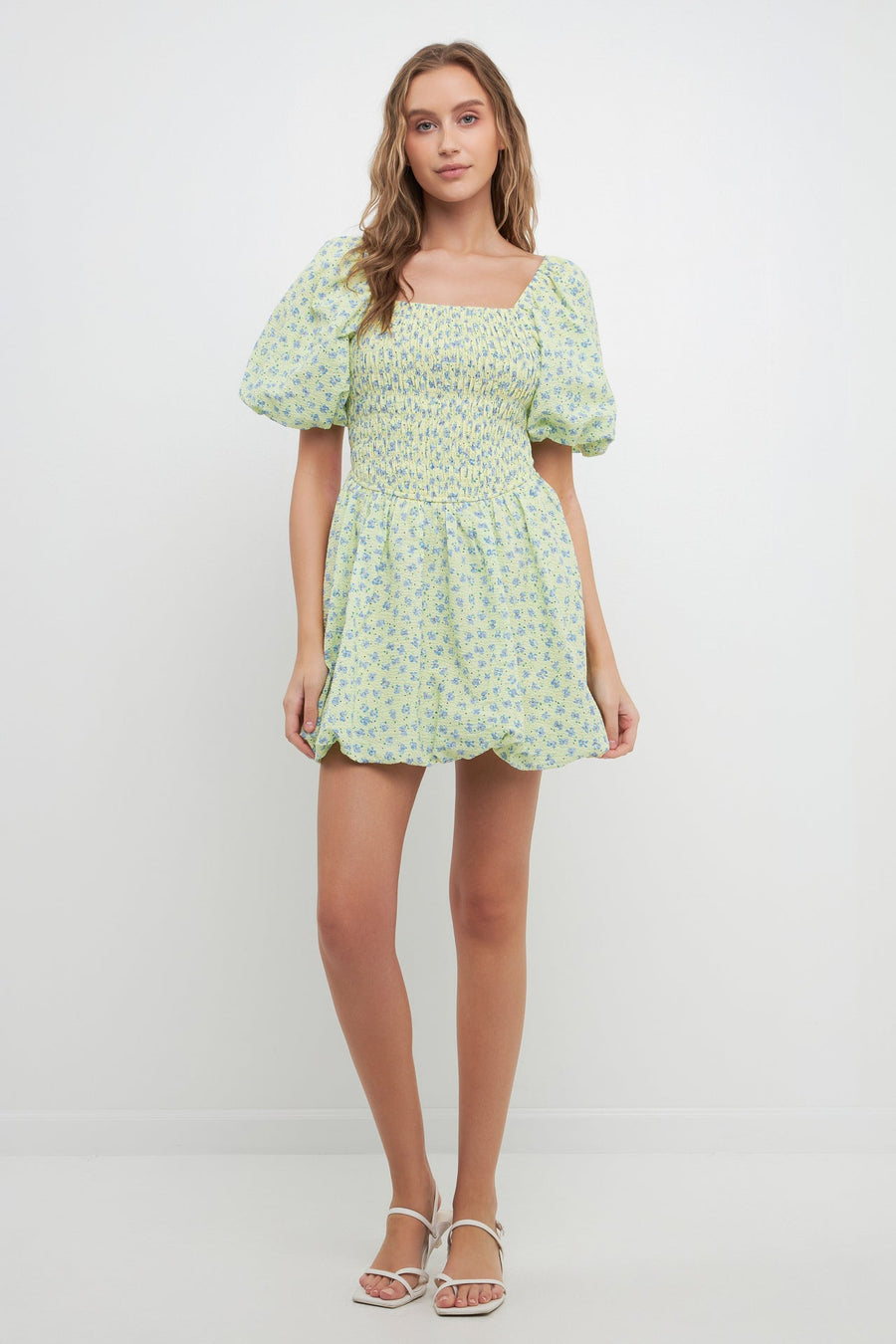 FREE THE ROSES - Floral Smocked Mini Balloon Dress - DRESSES available at Objectrare