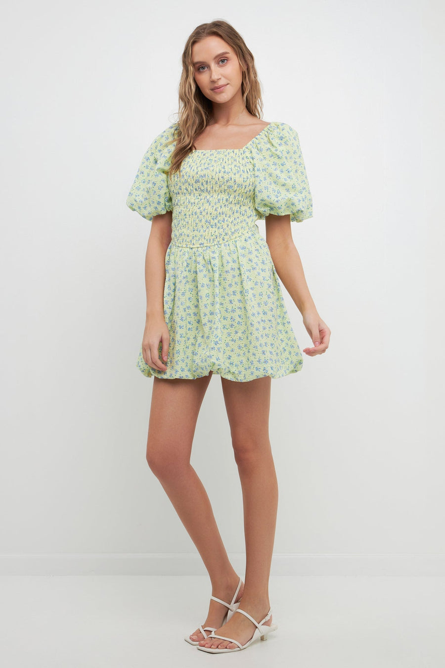 FREE THE ROSES - Floral Smocked Mini Balloon Dress - DRESSES available at Objectrare