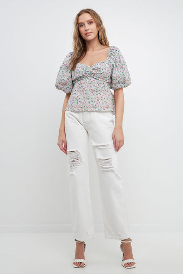 FREE THE ROSES - Sweetheart Neckline Floral Tie Back Top - TOPS available at Objectrare