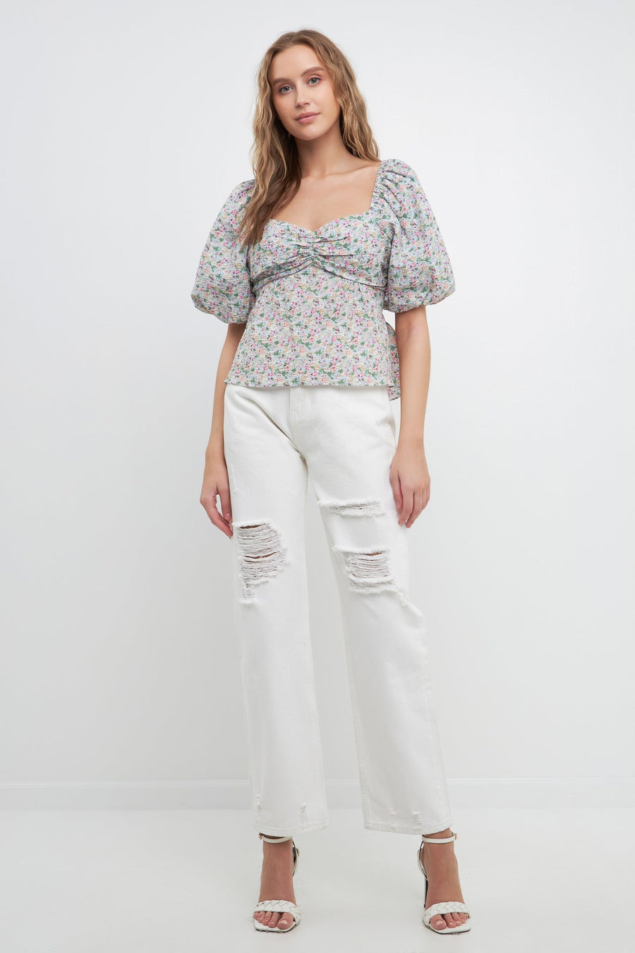 FREE THE ROSES - Sweetheart Neckline Floral Tie Back Top - TOPS available at Objectrare