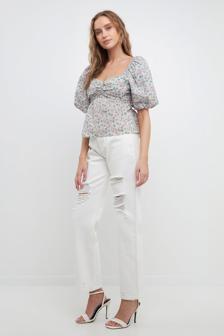 FREE THE ROSES - Sweetheart Neckline Floral Tie Back Top - TOPS available at Objectrare