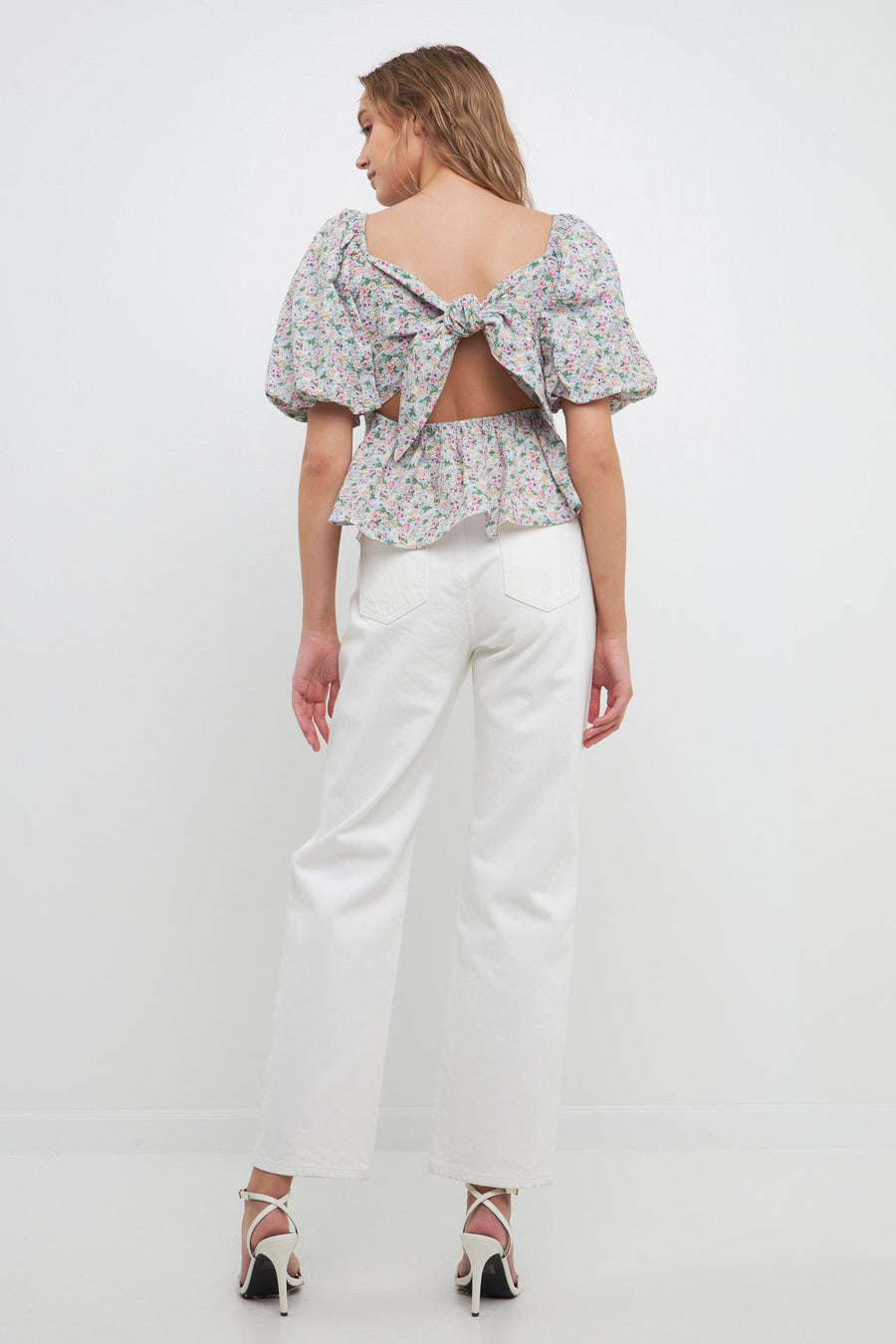 FREE THE ROSES - Sweetheart Neckline Floral Tie Back Top - TOPS available at Objectrare