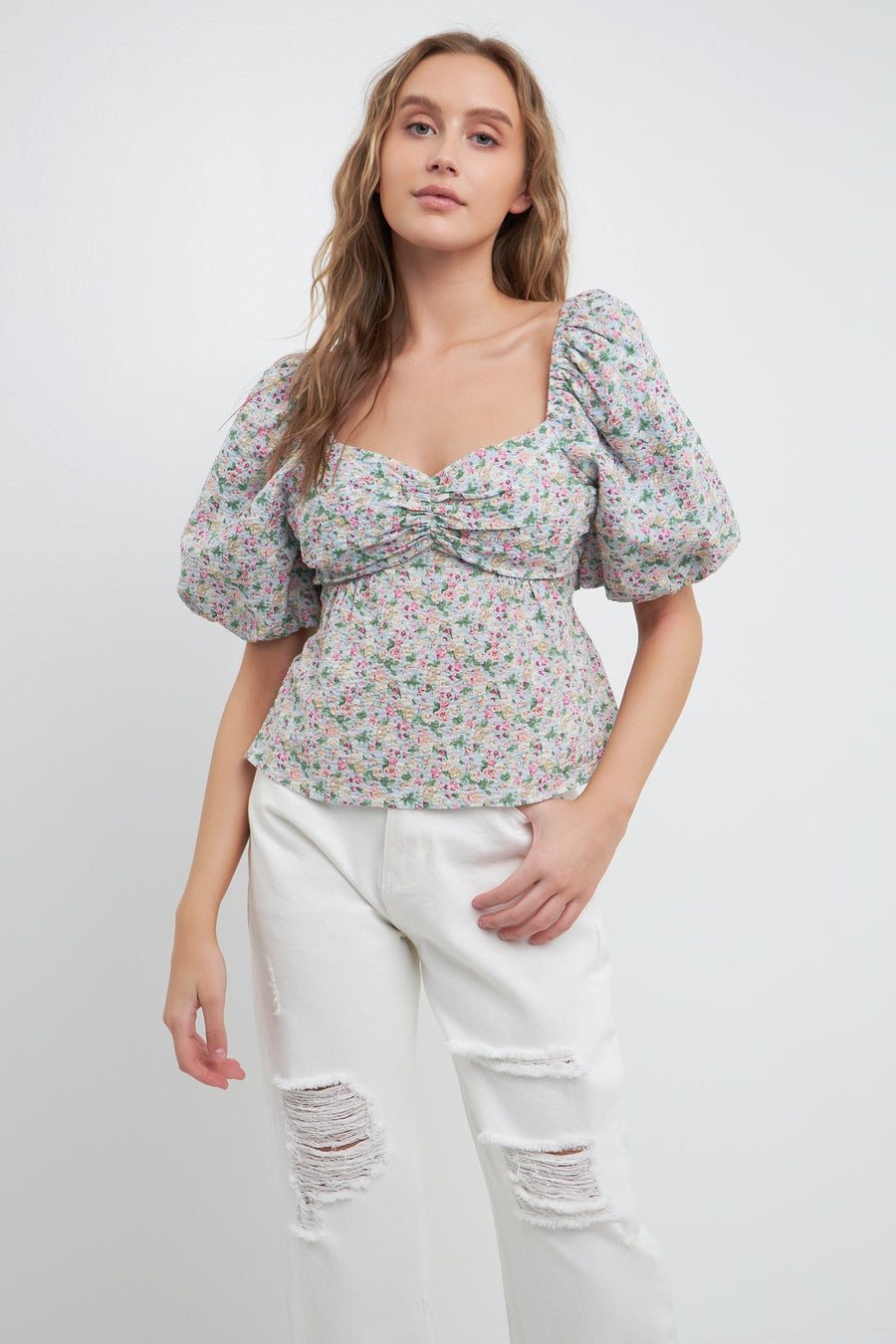 FREE THE ROSES - Sweetheart Neckline Floral Tie Back Top - TOPS available at Objectrare