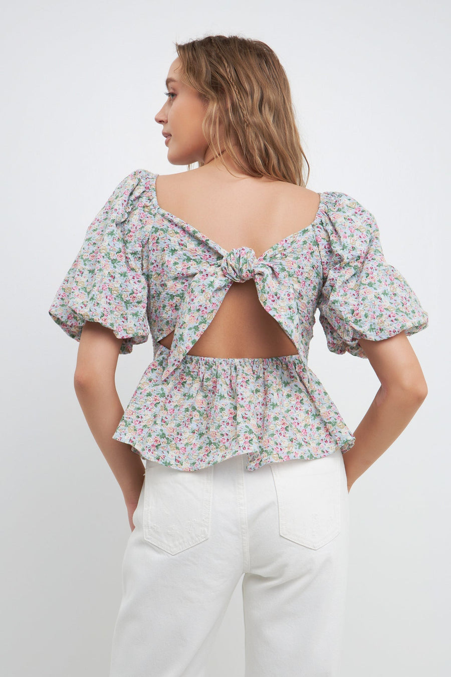 FREE THE ROSES - Sweetheart Neckline Floral Tie Back Top - TOPS available at Objectrare