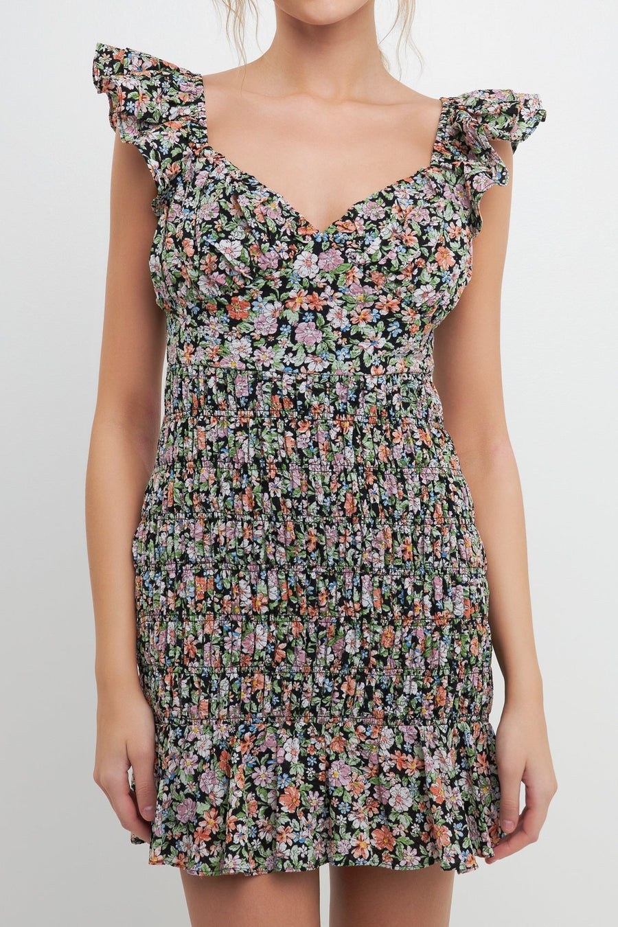 FREE THE ROSES - Floral Smocked Mini Dress - DRESSES available at Objectrare