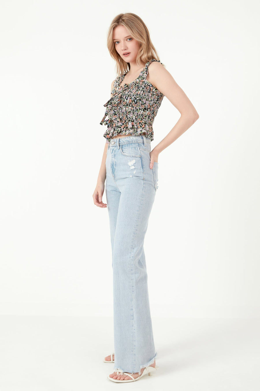 FREE THE ROSES - Floral Smocked Top - TOPS available at Objectrare