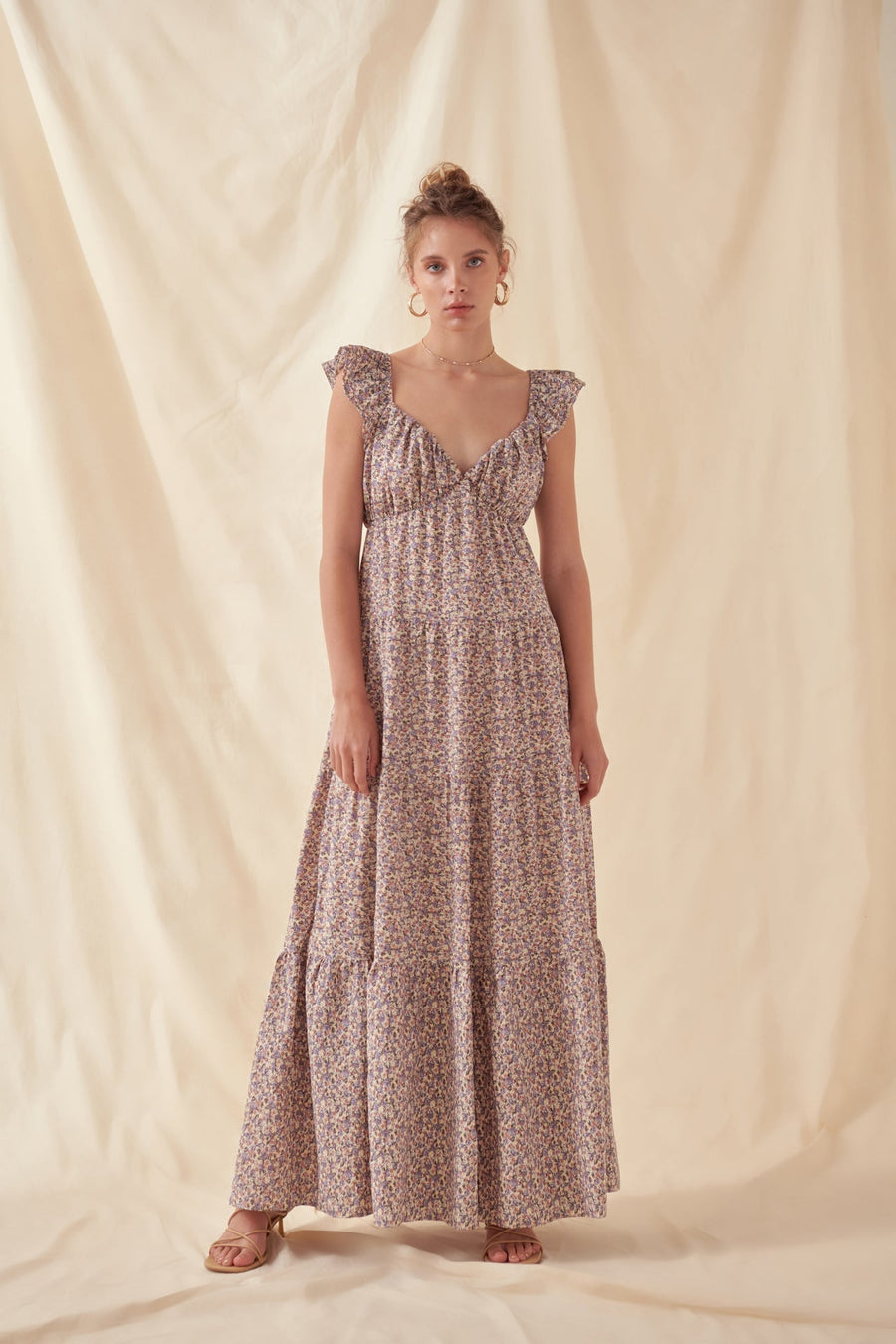 FREE THE ROSES - Floral Ruffle Sleeve Maxi Dress - DRESSES available at Objectrare
