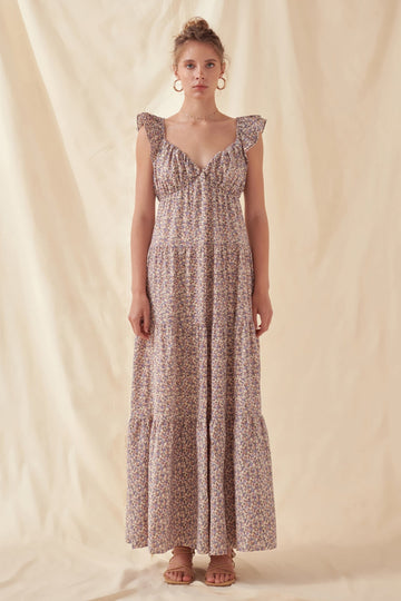 FREE THE ROSES - Floral Ruffle Sleeve Maxi Dress - DRESSES available at Objectrare