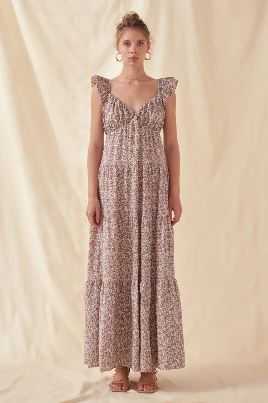 FREE THE ROSES - Floral Ruffle Sleeve Maxi Dress - DRESSES available at Objectrare
