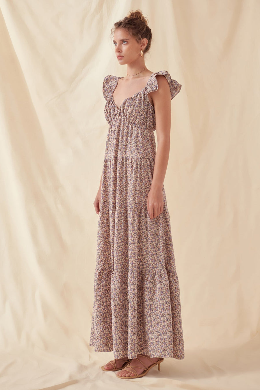 FREE THE ROSES - Floral Ruffle Sleeve Maxi Dress - DRESSES available at Objectrare
