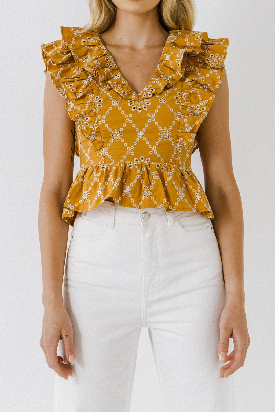 FREE THE ROSES - Ruffle Sleeve Embroidered Top - TOPS available at Objectrare