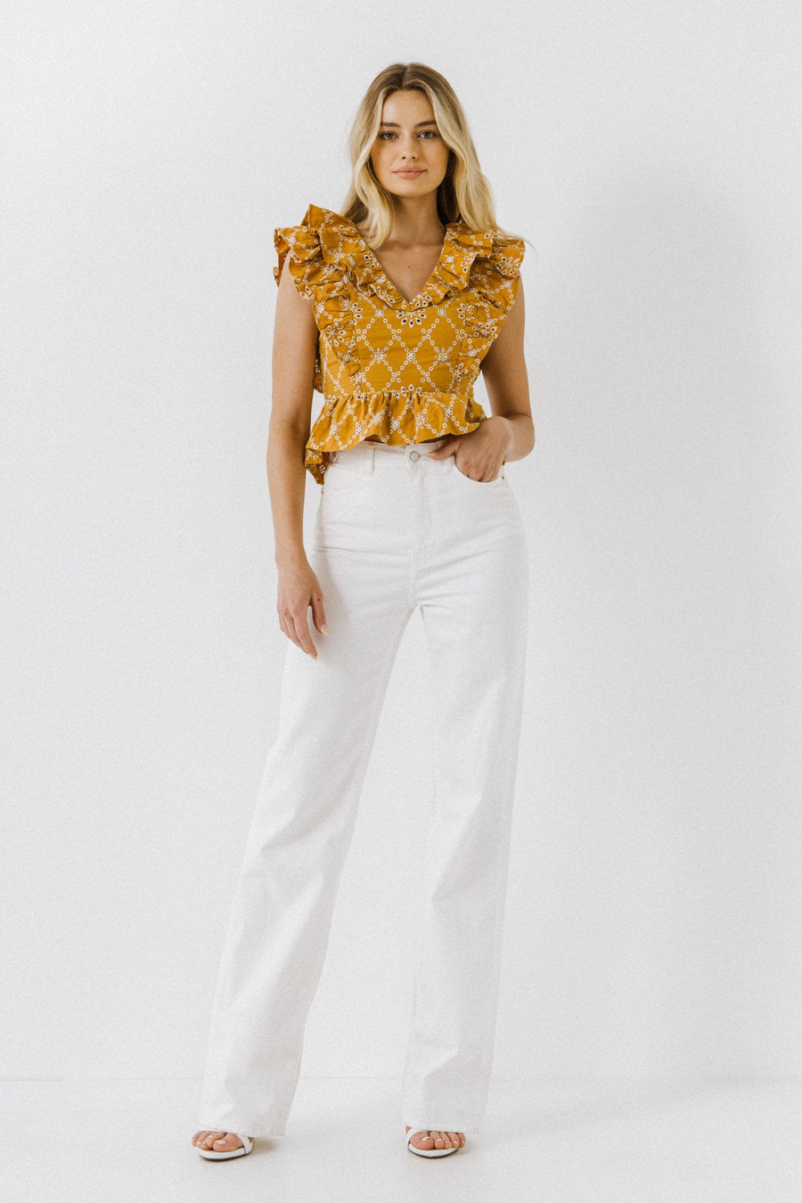 FREE THE ROSES - Ruffle Sleeve Embroidered Top - TOPS available at Objectrare