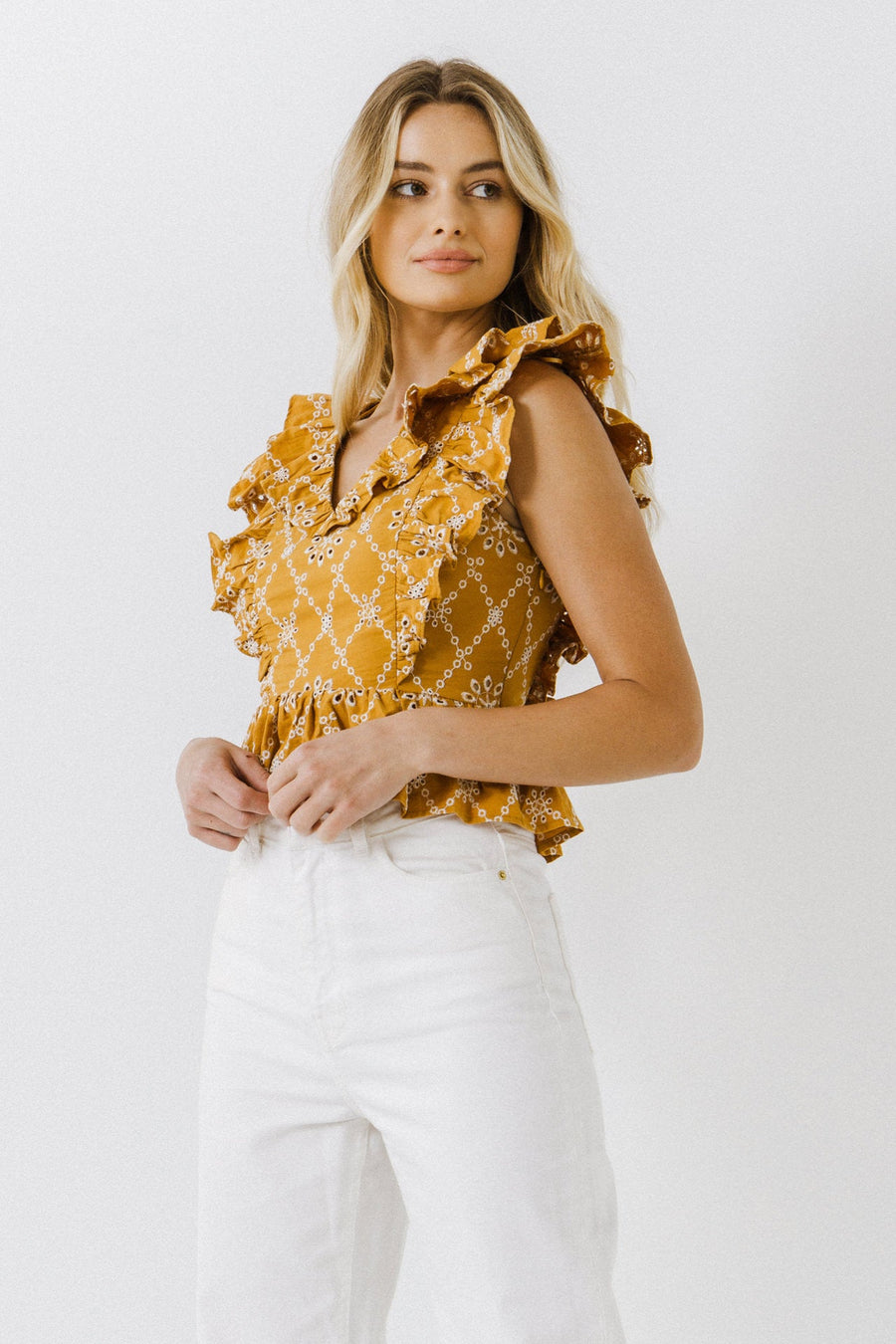FREE THE ROSES - Ruffle Sleeve Embroidered Top - TOPS available at Objectrare