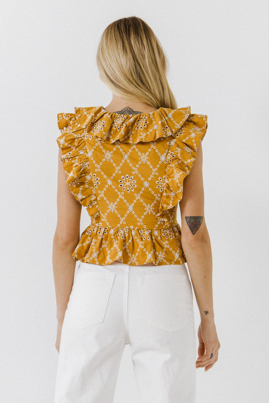 FREE THE ROSES - Ruffle Sleeve Embroidered Top - TOPS available at Objectrare