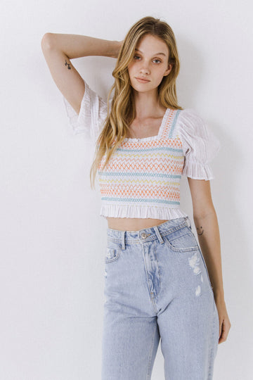 FREE THE ROSES - Multicolor Smocked Top - TOPS available at Objectrare