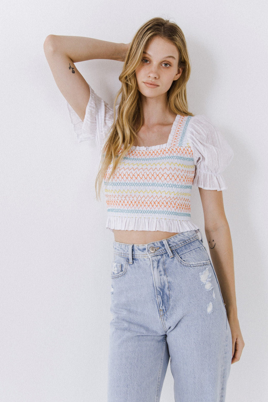 FREE THE ROSES - Multicolor Smocked Top - TOPS available at Objectrare