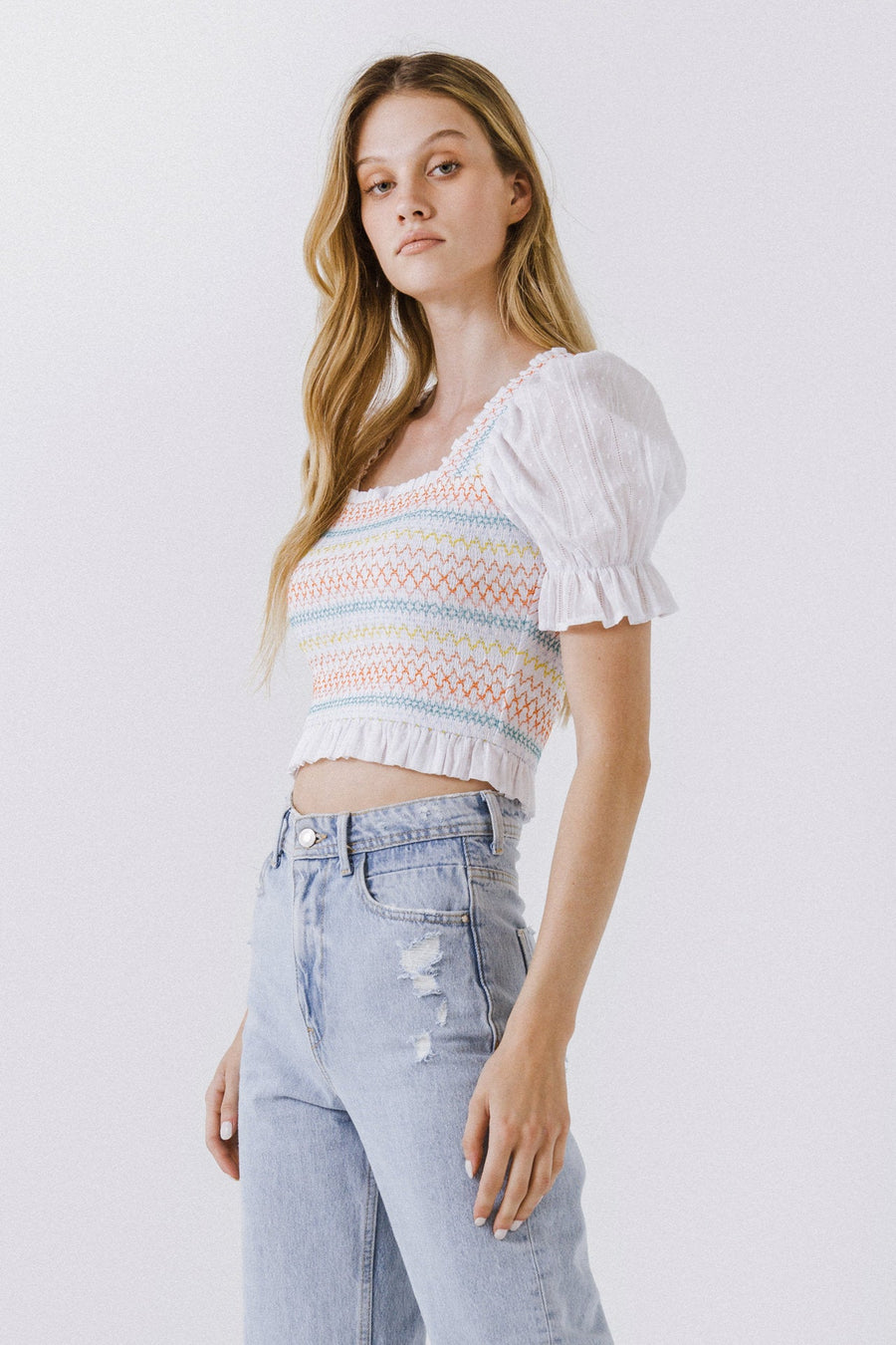FREE THE ROSES - Multicolor Smocked Top - TOPS available at Objectrare